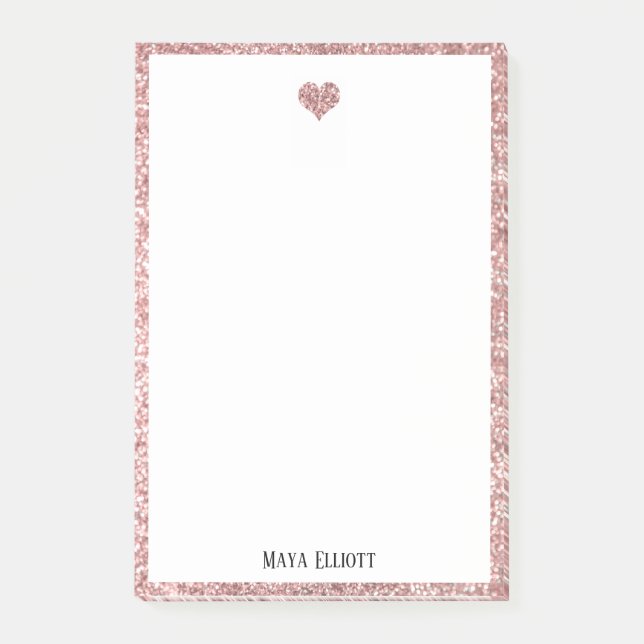 Vita vid Ro Guld Faux Glitter Heart & Gräns Post-it Block (Framsida)
