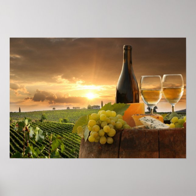 Vita Vin med fat på vingården i Chianti Poster (Framsidan)