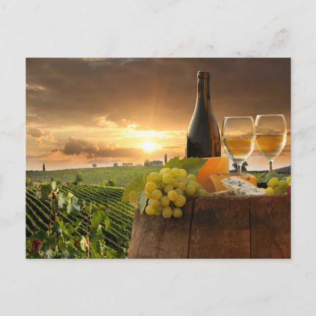 Vita Vin med fat på vingården i Chianti Vykort (Framsida)