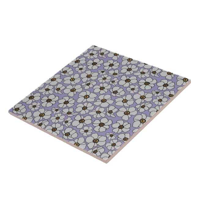 Vita vindanemoner på lavendel  kakelplatta (Sidan)