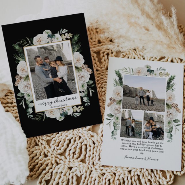 Vita vinterblommor | Svart & Vitt Foto Julkort (Skapare uppladdad)