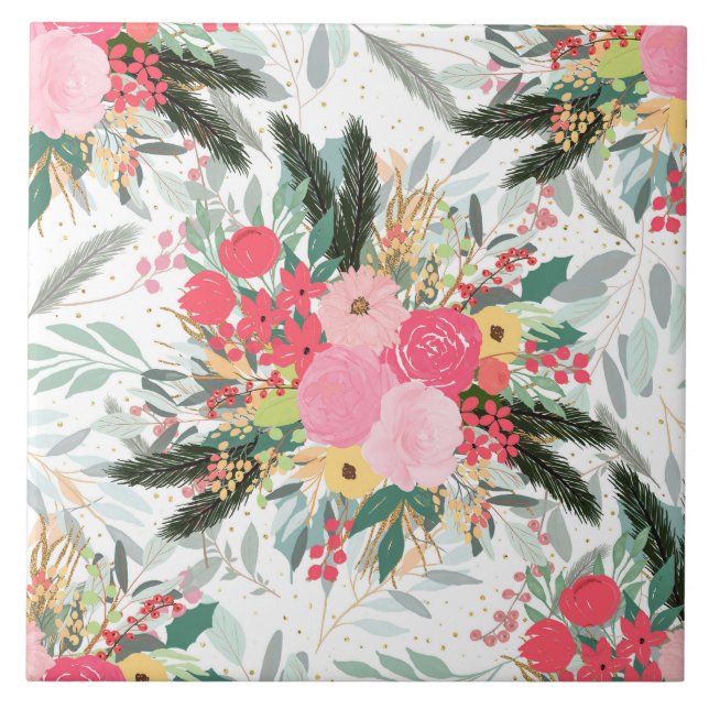 Vita vinterpunkter för Elegant och Blommigt och Gl Kakelplatta (Framsidan)