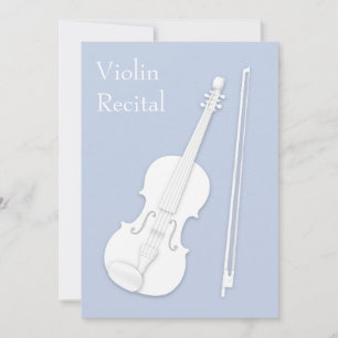 Vita Violin & Bow Music-skäl - konsertblått Blek Inbjudningar