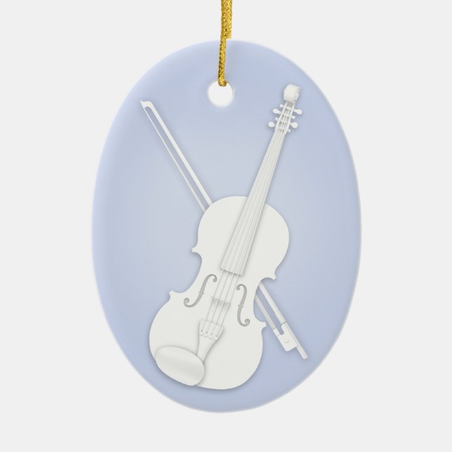 Vita Violin eller Viola med Bow Blue Anpassningsba Julgransprydnad Keramik (Framsidan)