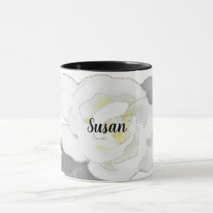 Vita, vita Gardenia Flower på White Mugg