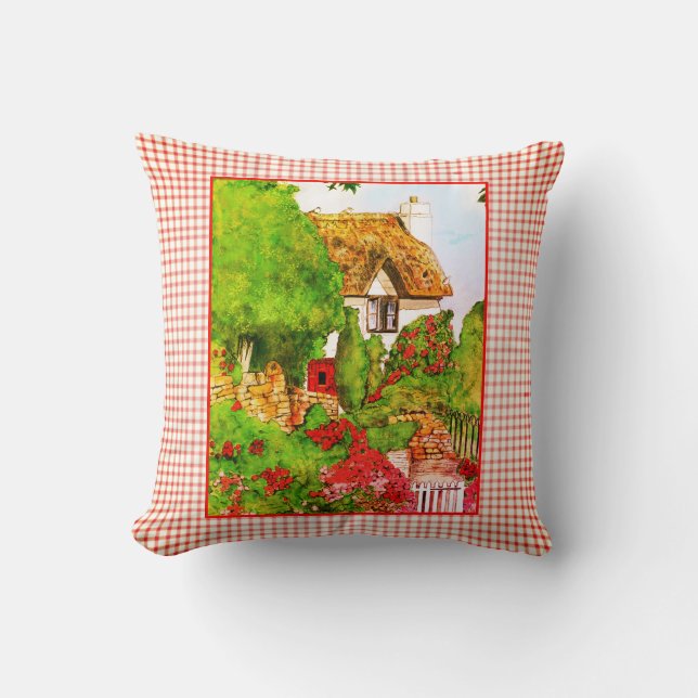 Vita vita kontroller av vattenfärg på engelska Cot Kudde (Framsida)