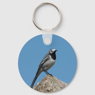 Vita Wagtail-fågel Nyckelring