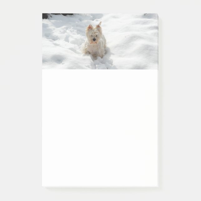 Vita Westie Hund i Snö Anteckningar Post-it Block (Framsida)