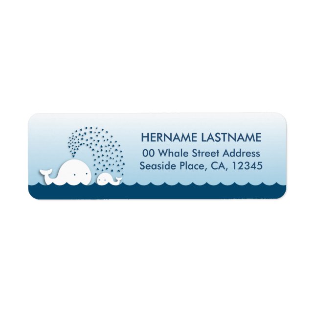 Vita Whales Baby Shower-Returetiketter Returadress Etikett (Framsidan)