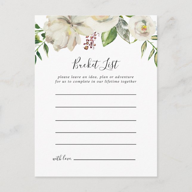 Vita Winter Peony Blommigt Bucket List Cards Vykort (Framsida)