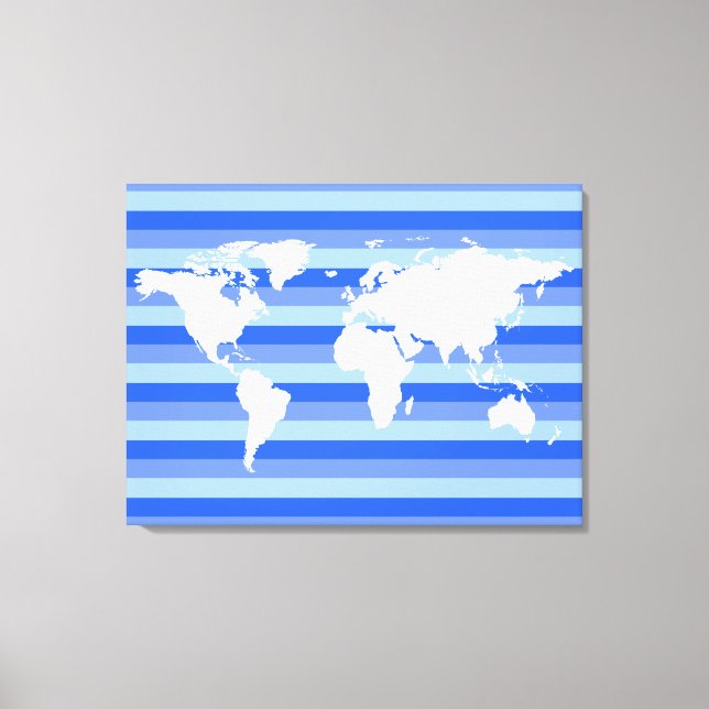 Vita World-karta på Blå stripe Canvastryck (Framsida)