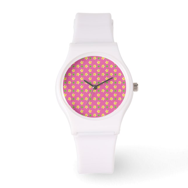 Vita Wristwatch Primroses and Polkas on Deep Rosa Armbandsur (Framsida)
