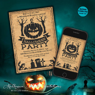 Vitage Papper Spooky Pumpkin Vuxen Halloween fest Inbjudningar