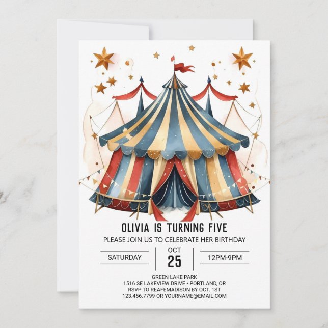 Vitaktig Anpassningsbar Roligt Circus Birthday Inbjudningar (Framsida)
