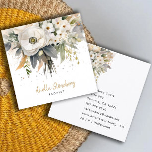 Vitaktig Blommigt blommor Florist Fyrkantigt Visitkort