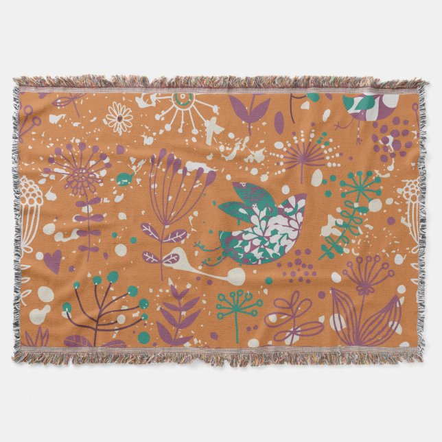 Vitaktig Blommigt Fågelröta Mysfilt (Framsidan)