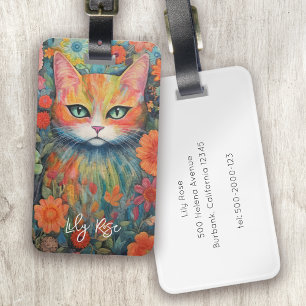 Vitaktig Blommigt Katt Monogram med fast form Bagagebricka
