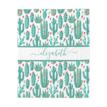 Vitaktig cykactus grönt vit mönster monogram