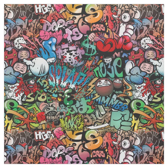 Vitaktig dynamisk gatukonst Graffiti art mönster Tyg (Provkarta)