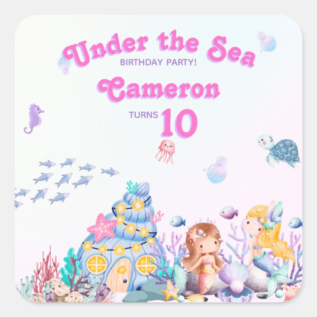 Vitaktig Elegant under Sjöjungfrun Fyrkantigt Klistermärke (Framsida)