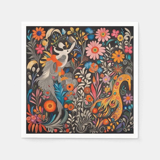 Vitaktig färgad blommigt Otomi Mönster Pappersservett (Framsidan)