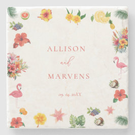 Vitaktig färgad Roligt Tropiskt flamingle Bröllop Stenunderlägg