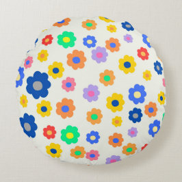 Vitaktig färgstark Y2K-Blommigt Retro Cheerful Rund Kudde
