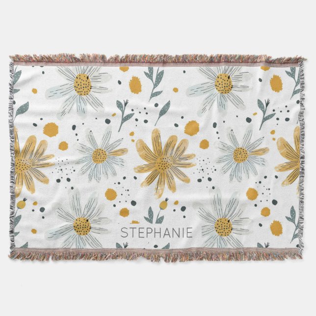 Vitaktig Gult och vitt Blommönster Filt (Framsidan)