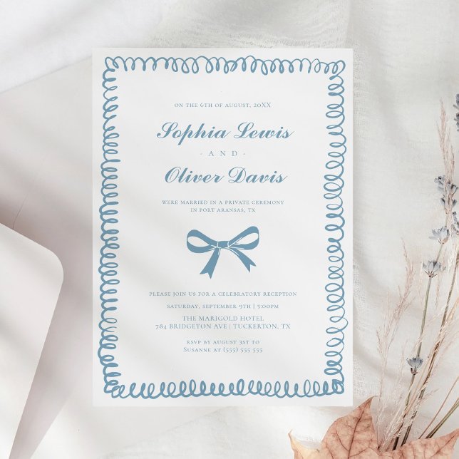 Vitaktig Hand plockade Fransk Blue Elopement Bröll Inbjudningar (Skapare uppladdad)