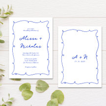Vitaktig Hand plockade Gräns Blue Monogram Bröllop