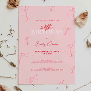 Vitaktig handdragen martini 50:e Födelsedagsfesten Inbjudningar