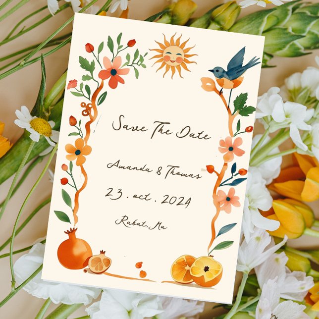 Vitaktig handmålad handskriven Sol och Måne Spara Datumet (Skapare uppladdad)