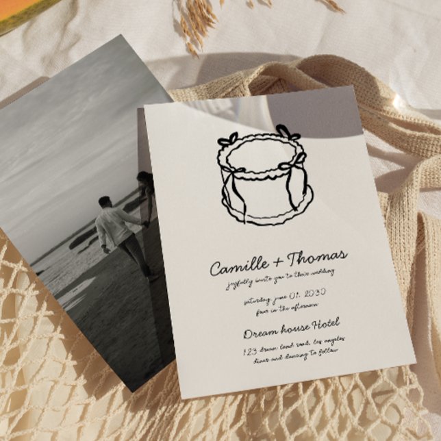 Vitaktig, handritad inbjudan till fotobröllop med  (Skapare uppladdad)