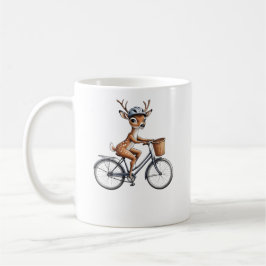 Vitaktig Hjort Riding a Bicycle - Handritad Kaffemugg