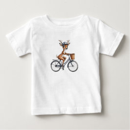 Vitaktig Hjort Riding a Bicycle - Handritad T Shirt