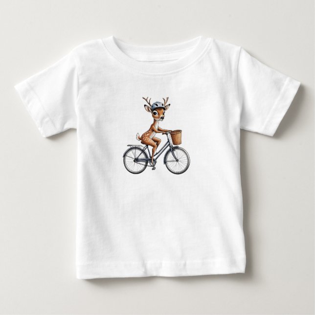 Vitaktig Hjort Riding a Bicycle - Handritad T Shirt (Framsida)