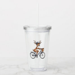 Vitaktig Hjort Riding a Bicycle - Handritad Take Away Mugg