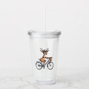 Vitaktig Hjort Riding a Bicycle - Handritad Take Away Mugg