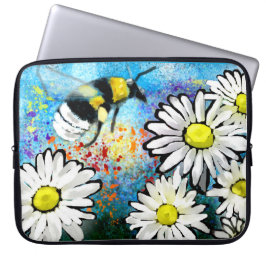 Vitaktig Humla Daisy Blommigt Blå vit Laptop Fodral