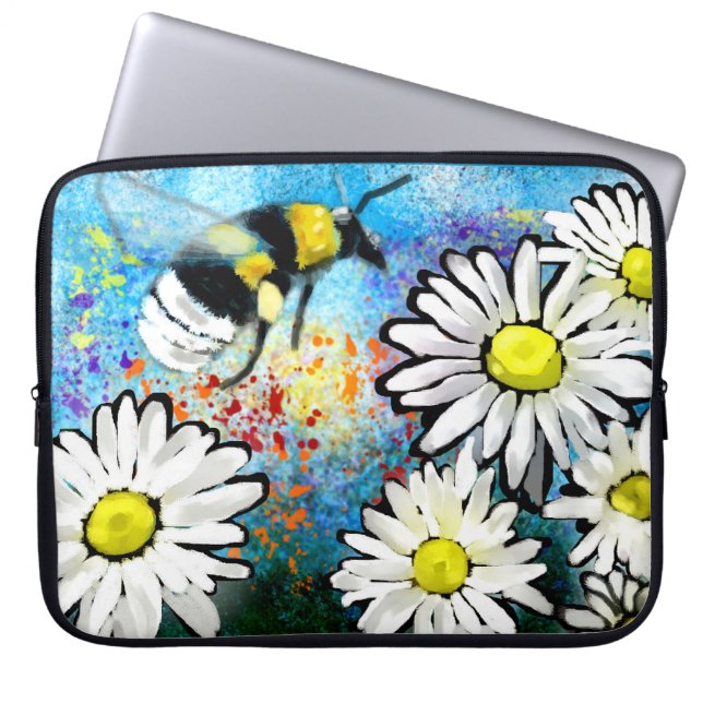 Vitaktig Humla Daisy Blommigt Blå vit Laptop Fodral (Framsidan)