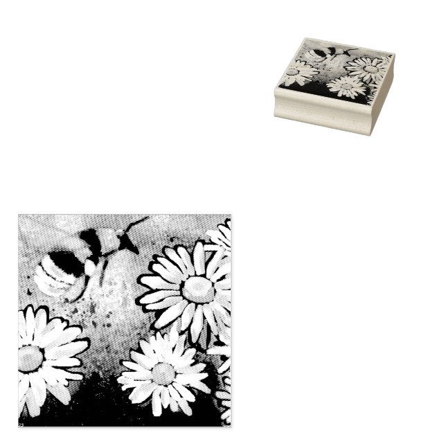 Vitaktig Humla Daisy Blommigt Blå vit Stämpel (Stämplad)