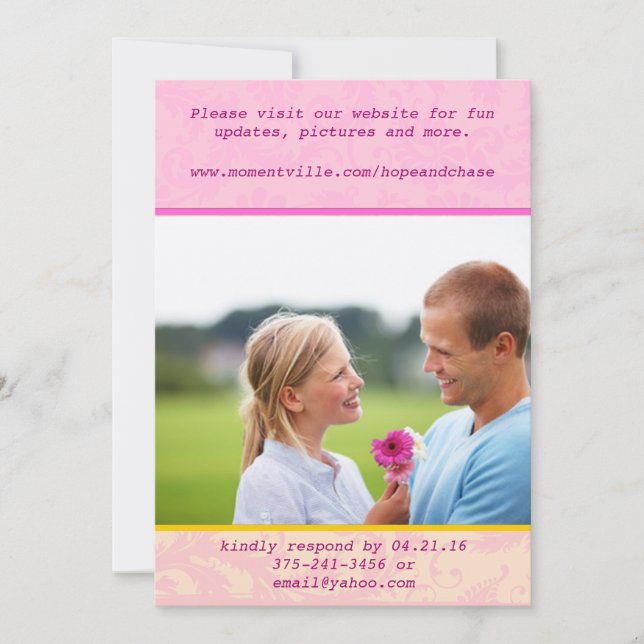 Vitaktig inbjudan till fotobröllop med mask (Framsida)