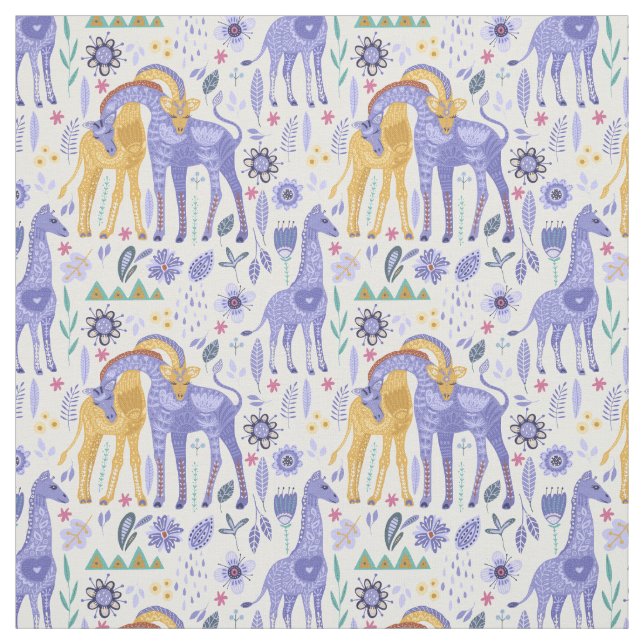 Vitaktig Lila Gult Giraffes Monogram Tyg (Provkarta)