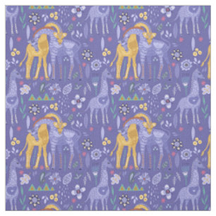 Vitaktig Lila Gult Giraffes Monogram Tyg