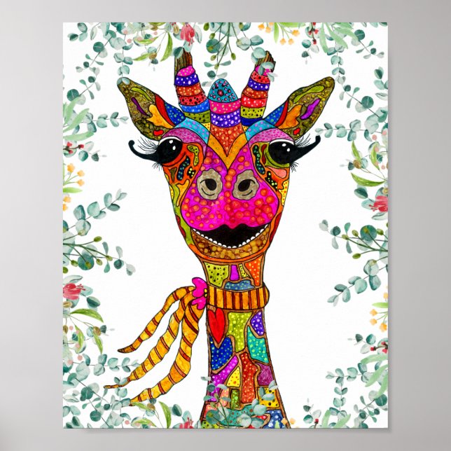 Vitaktig och färglös Giraffe Poster (Framsidan)