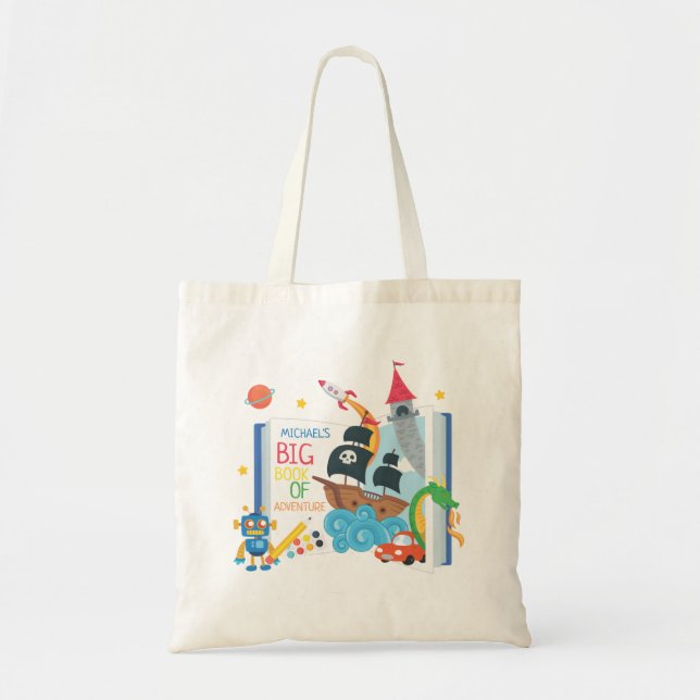 Vitaktig pojke Bibliotek Bok-gipsbag Tygkasse (Framsidan)