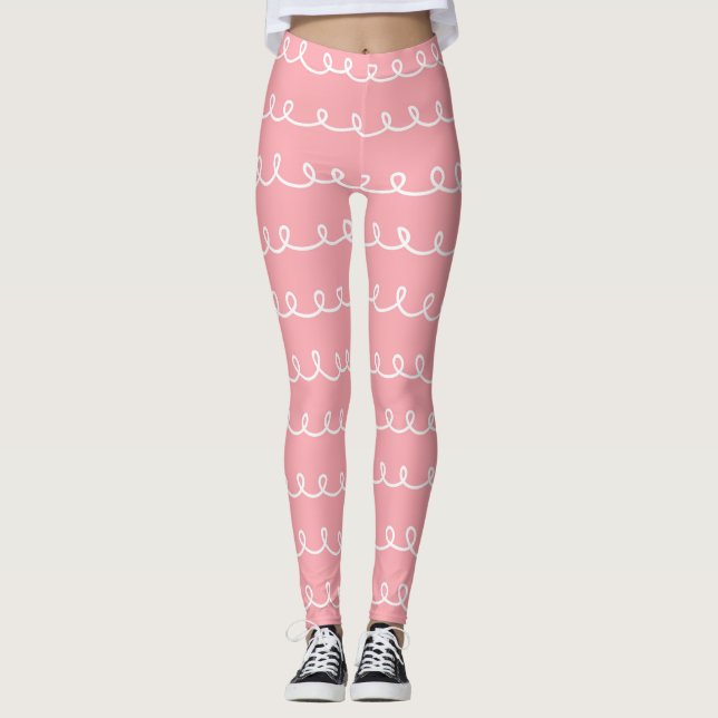 Vitaktig Rosa Linjer Leggings (Framsida)
