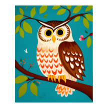 Vitaktig Stil-målning av ett Uggla på Träd