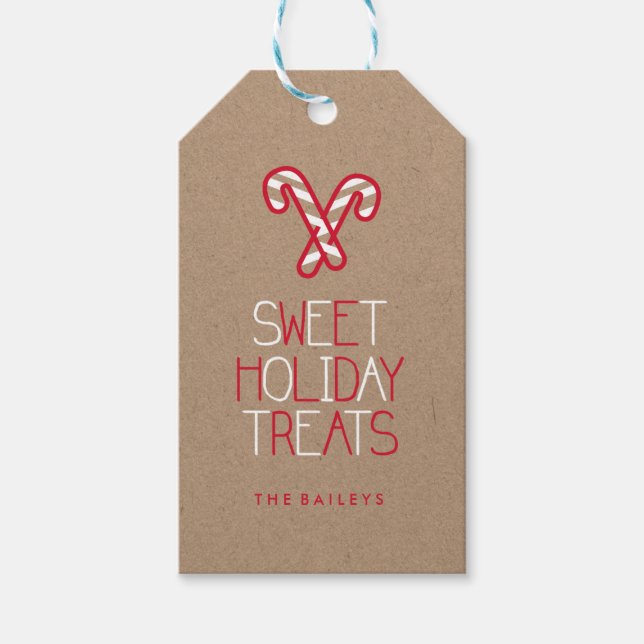 Vitaktig typografi röd och vit candy cane presentetikett (Framsidan)