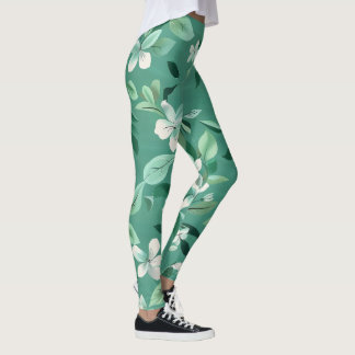 Vitaktiga Blommar på Teal Leggings